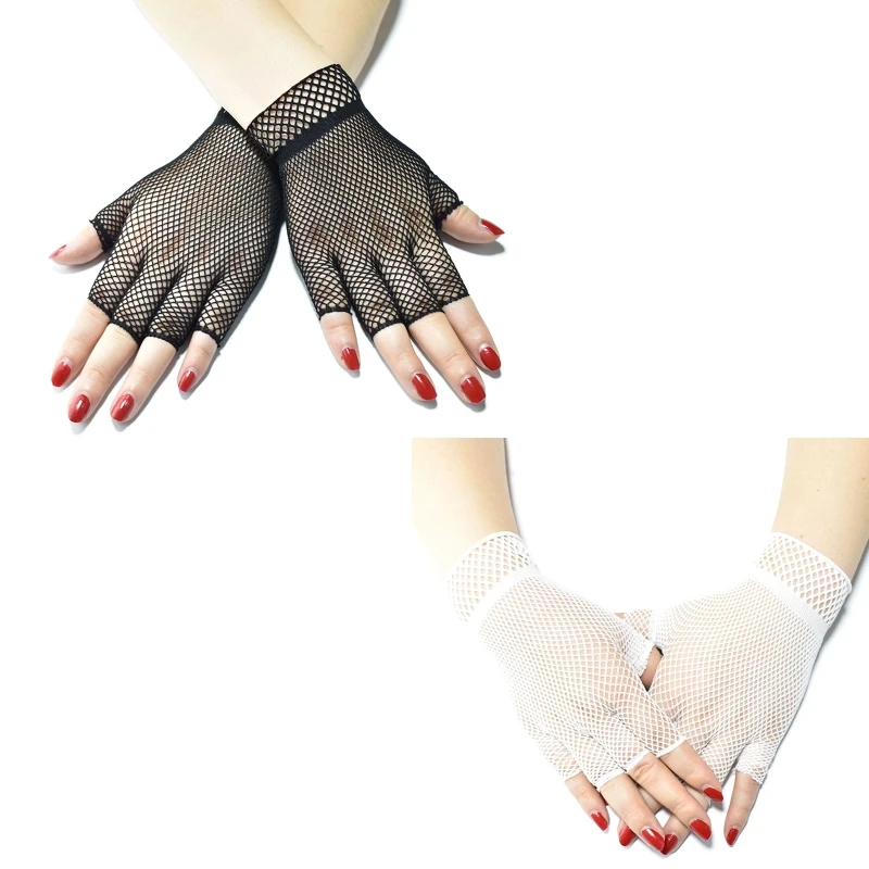 

Women Hollow out Gloves Summer Carnival Party Mittens Sheer Mesh with Half Finger Gloves Anti-uv Cycling Costume T8NB