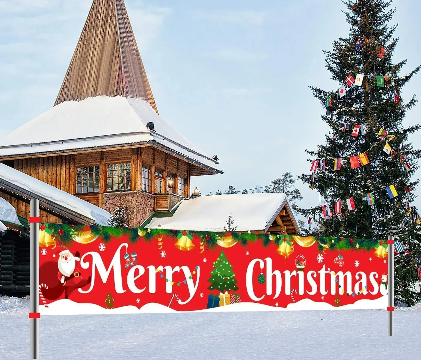 

Large Merry Christmas Banner Huge Xmas Holiday Indoor Outdoor Hanging Banner for Christmas Party Decorations Supplies