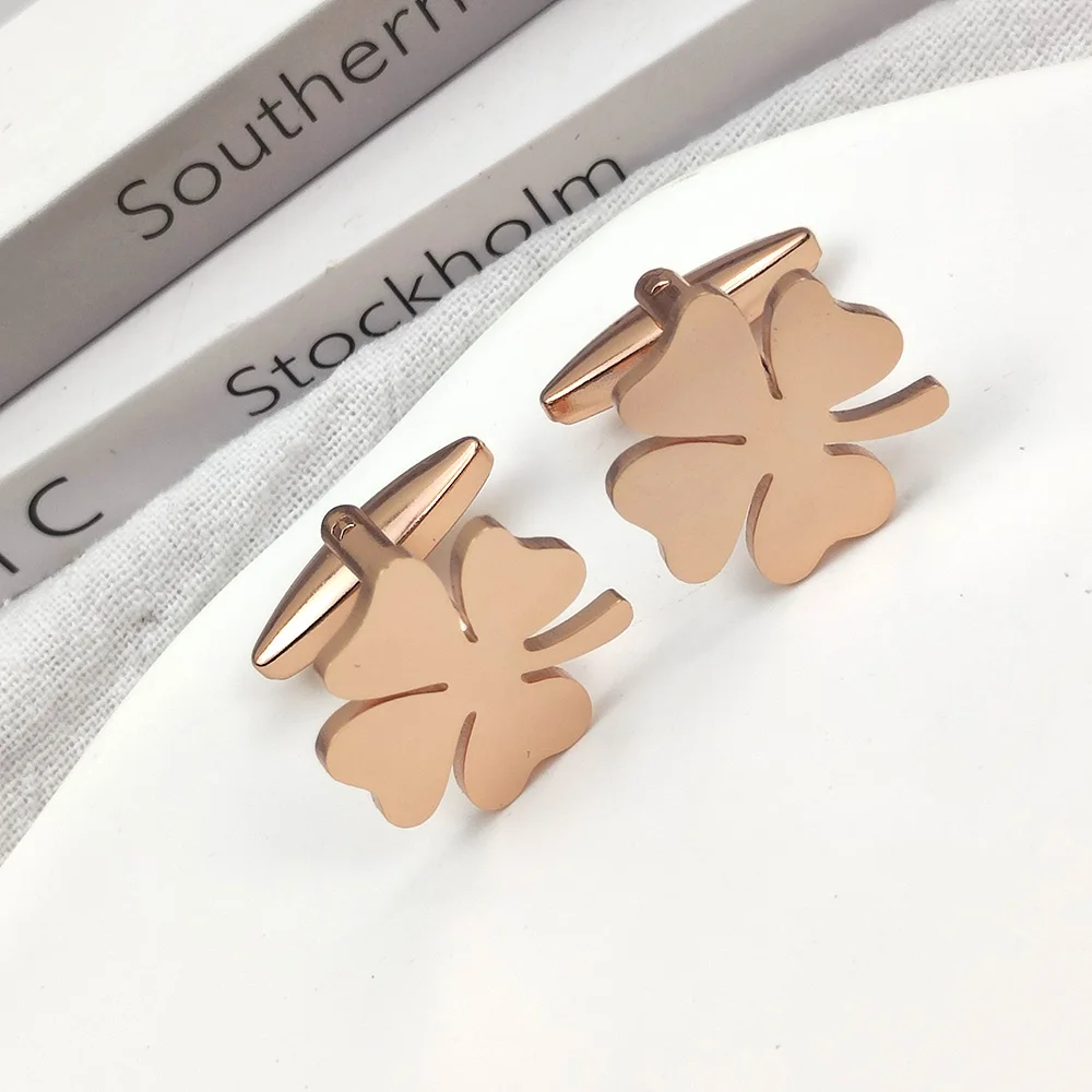 Men's Fashion Shirt Cufflinks Lucky Four-Leaf Clover Stainless Steel Cufflinks French Suit Shirt Button Men Charm Jewelry Direct