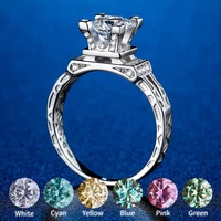 luxury jewelry moissanite ring for women one carat tower design color d vvs1 3ex cut blue green pink red yellow stone 925 silver