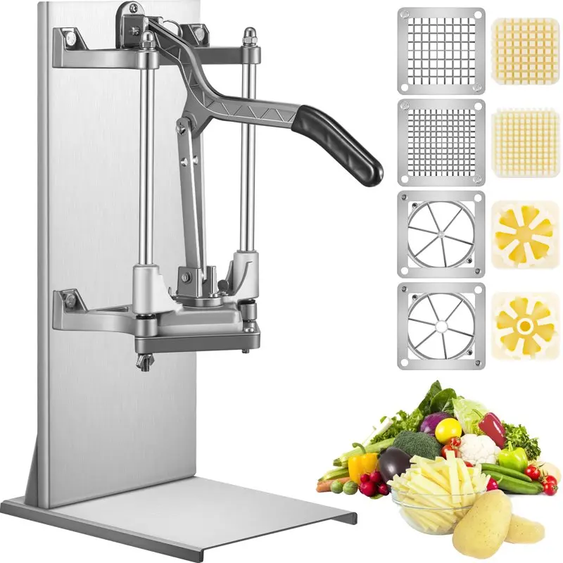 

Free Shipping Commercial French Fry Cutter with 4 Replacement Blades, 1/4″ and 3/8″ Blade Easy Dicer Chopper, 6-wedge Slicer