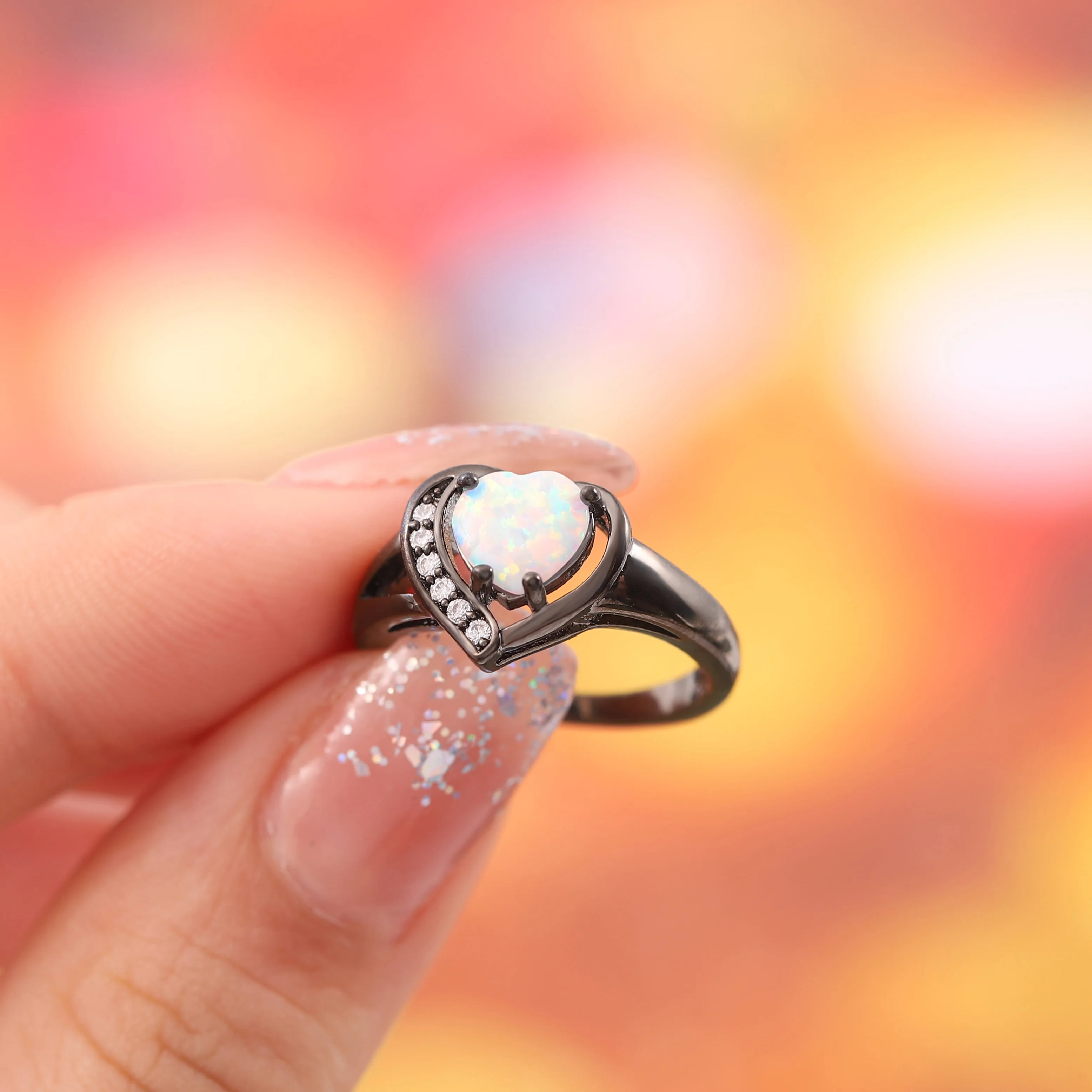 

Hainon Fashion Heart for Women'S Black-Plated Gold Jewelry Cubic Zircon Oxide Elegant Ring Accessories