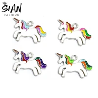 10pcslot rainbow unicorn cute enamel small charms for pendant necklace keychains earrings handmade jewelry makings diy findings
