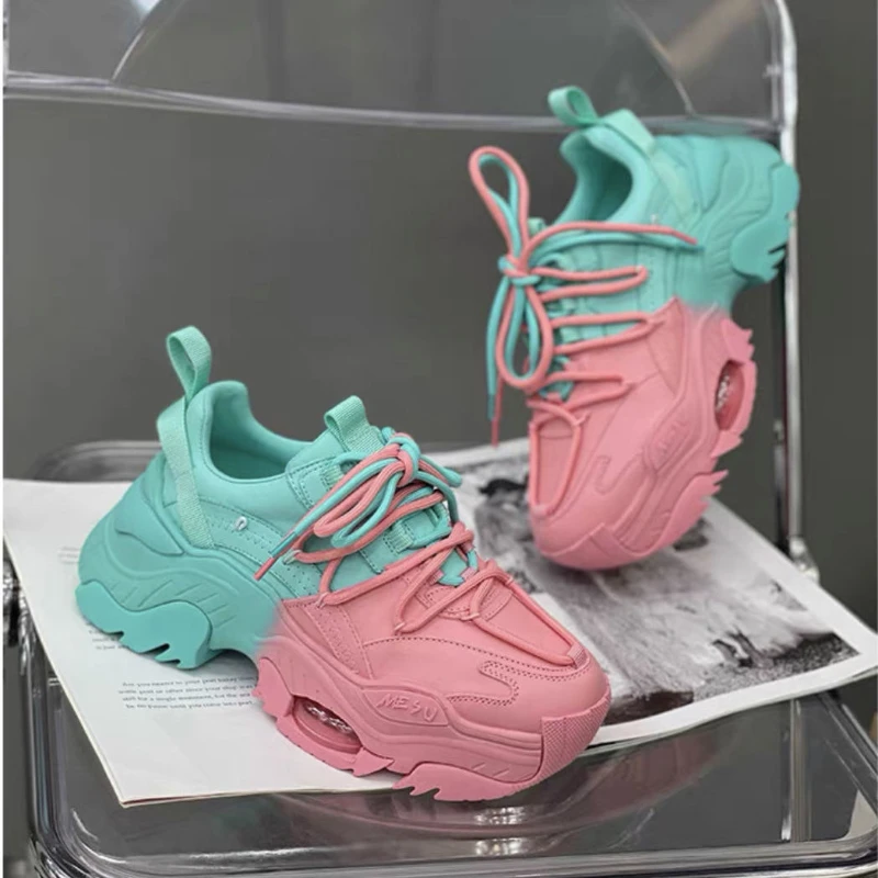 

Thick-soled Color-blocking Dad Shoes Women's Spring 2022 New Women's Fashion Heightening Muffins with Korean Sneakers Women