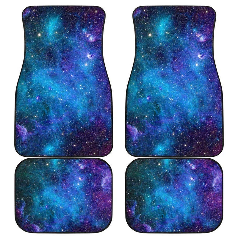

Teal Purple Stardust Galaxy Space Print Front and Back Car Floor Mats Heavy Carpet Front and Rear Full Set 4PCs Pack