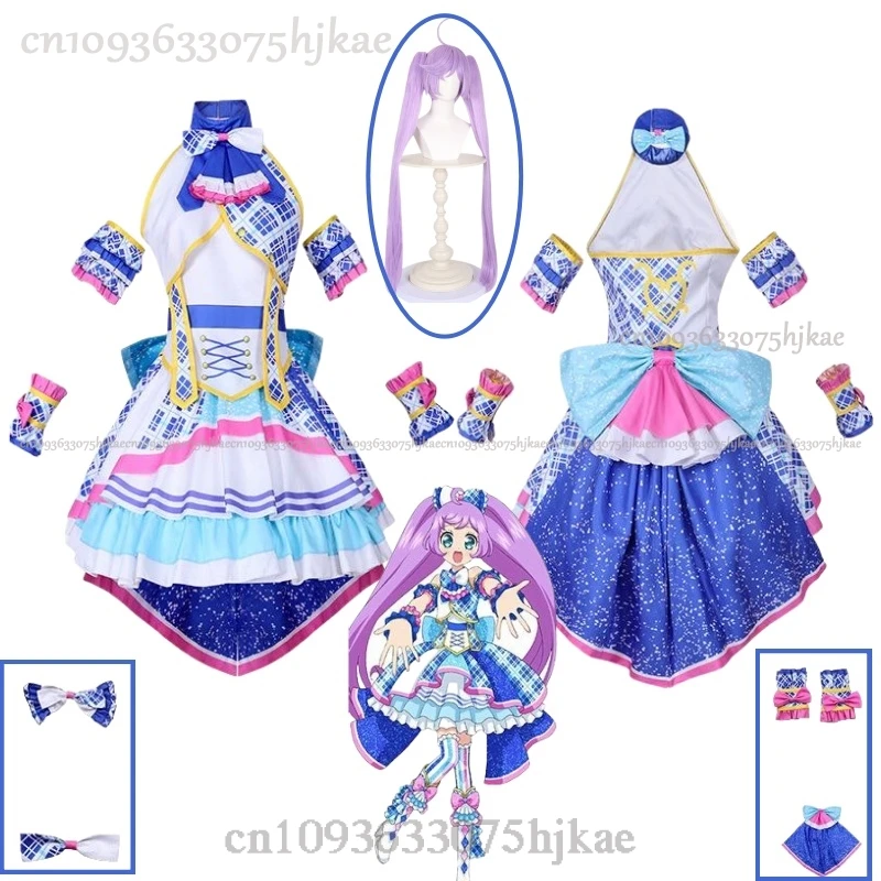 Manaka Laala Косплей Аниме Pripara Костюм Парик SoLaMi SMILE Сине-Белое Платье Юбка Лолиты