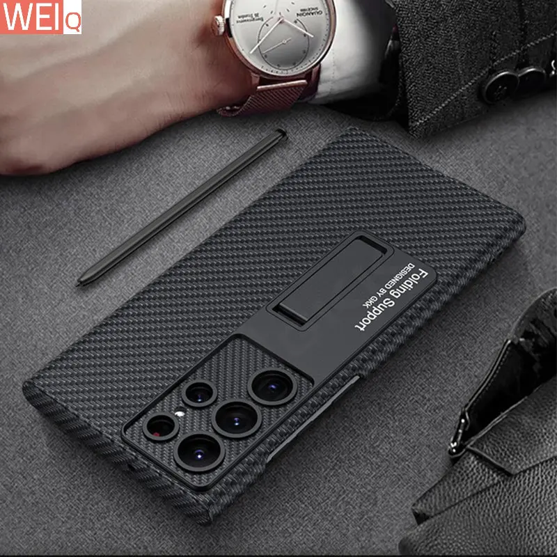 

Роскошный кожаный чехол-подставка из углеродного волокна для Samsung Galaxy S22 Ultra, Твердый чехол с полной защитой для Galaxy S22 Ultra