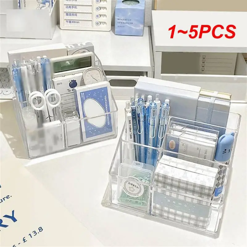 

1~5PCS Multi Grid Pen Holder Office Desk Acrylic Storage Box Plastic Storage Organizer Compartment Transparent Compartment