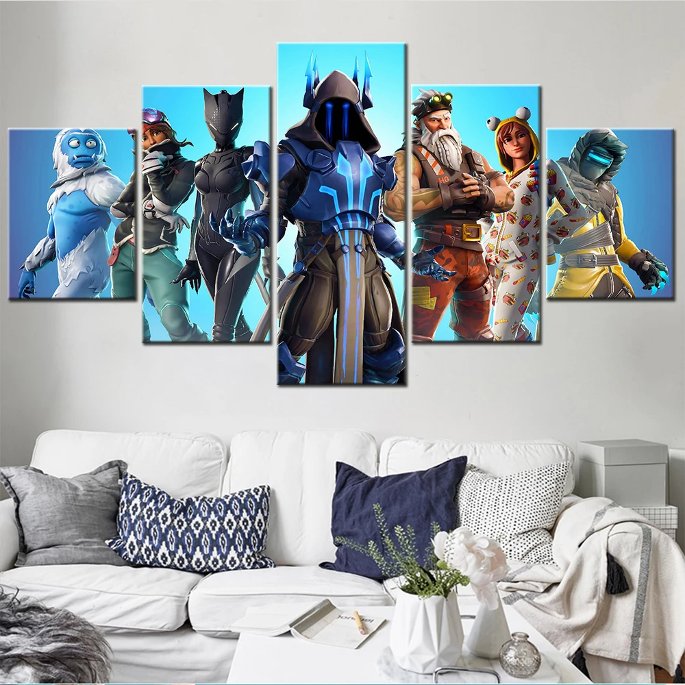 

5Pieces Fornite Battle Royale Game Mural Modular Wall Print Art Canvas Poster Painting for Living Room Home Decor Pictures