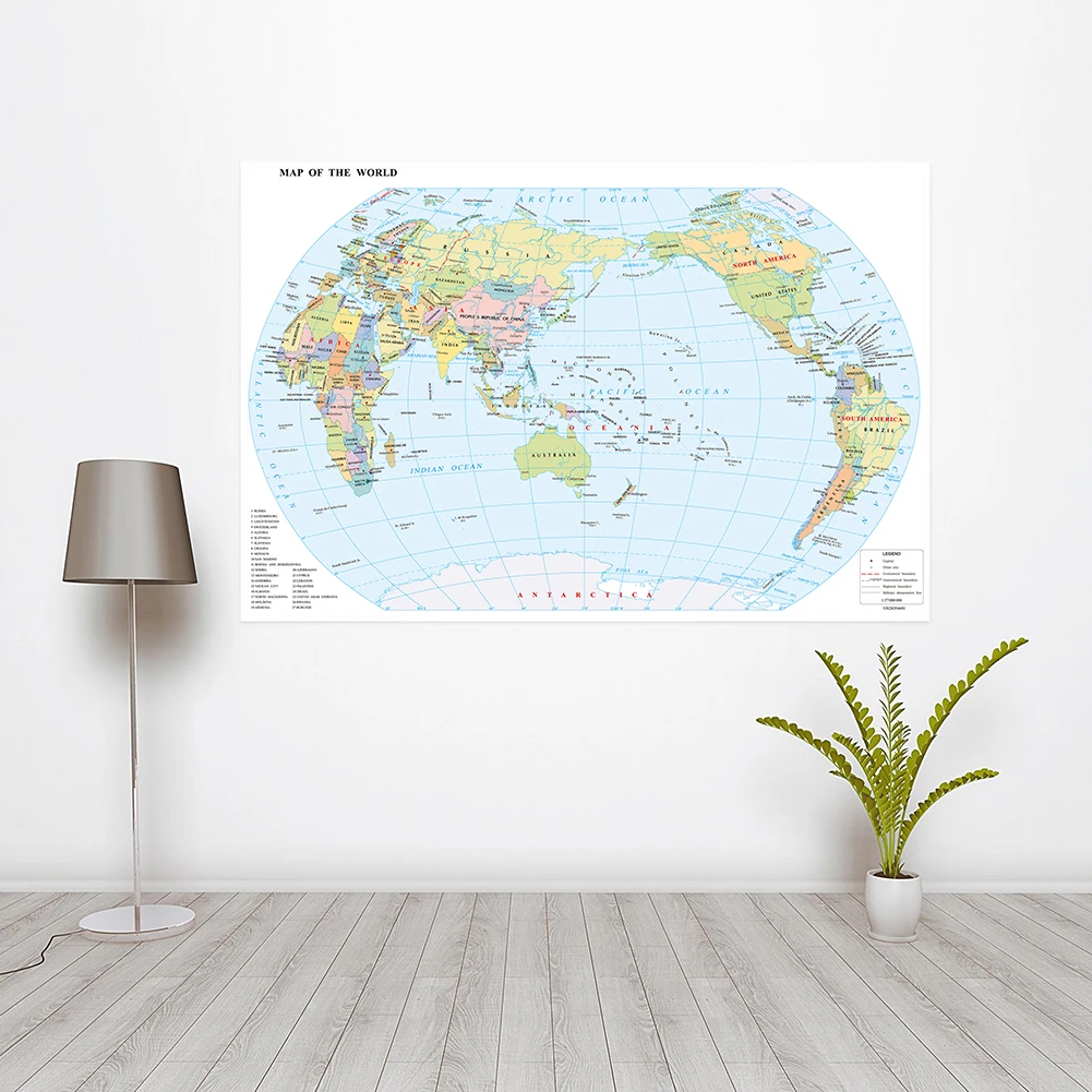 

225*150cm Horizontal Version Vinyl Non-Woven Fabric World Map Traveling Study Education Supplies Office Home Decor In English