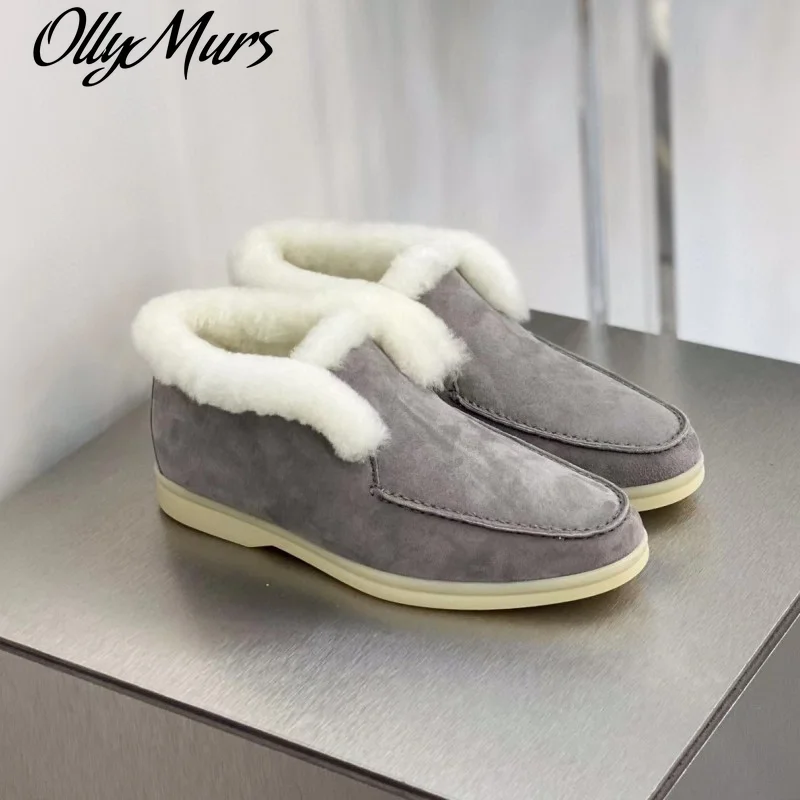 

New Wool Snow Boots Women's Leather Flat Heel Winter Boots Plush Thickened Cotton Shoes Winter Warm Couple Shoes Man