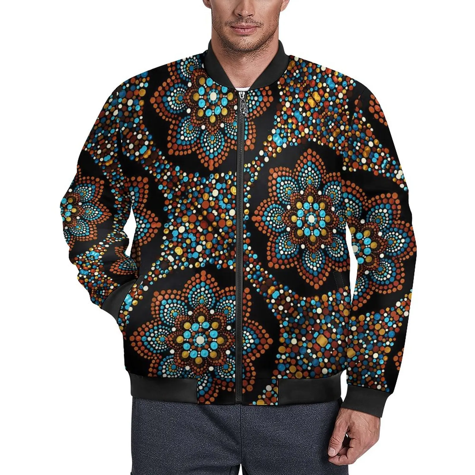 

Куртка мужская с принтом мандалы, винтажный пиджак с цветочным принтом, на молнии, Повседневная Свободная ветрозащитная одежда с графическим принтом, женская одежда 4XL, 5XL, на осень