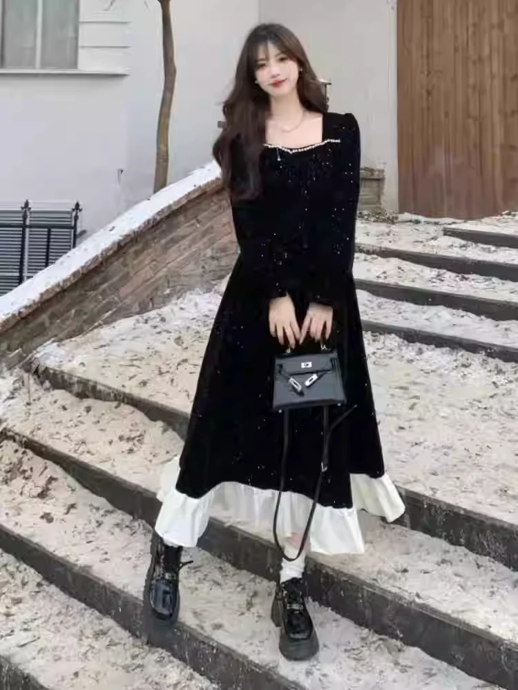 Большое сверкающее новогоднее красное бархатное платье женское весенне-осеннее