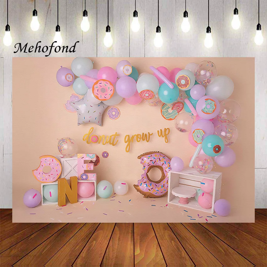 

Mehofond Photography Background Sweet Donut Grow Up Balloon Girl 1st Birthday Party Cake Smash Decoration Backdrop Photo Studio