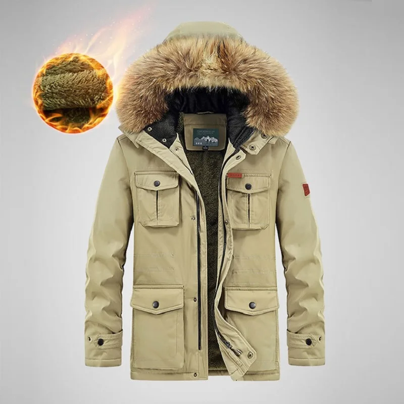 Oversized Mid-length Plus Velvet Winter Coat Men  Casual Detachable Hooded Thick Warm Jackets Outdoor Waterproof Jacket  Parkas