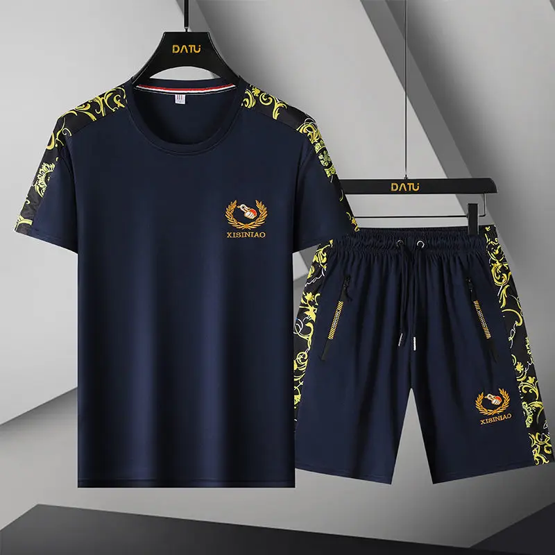 Men's Summer Casual Sportswear Set Fashion Trend Handsome Embroidered Short-sleeved Shorts Two-piece Set