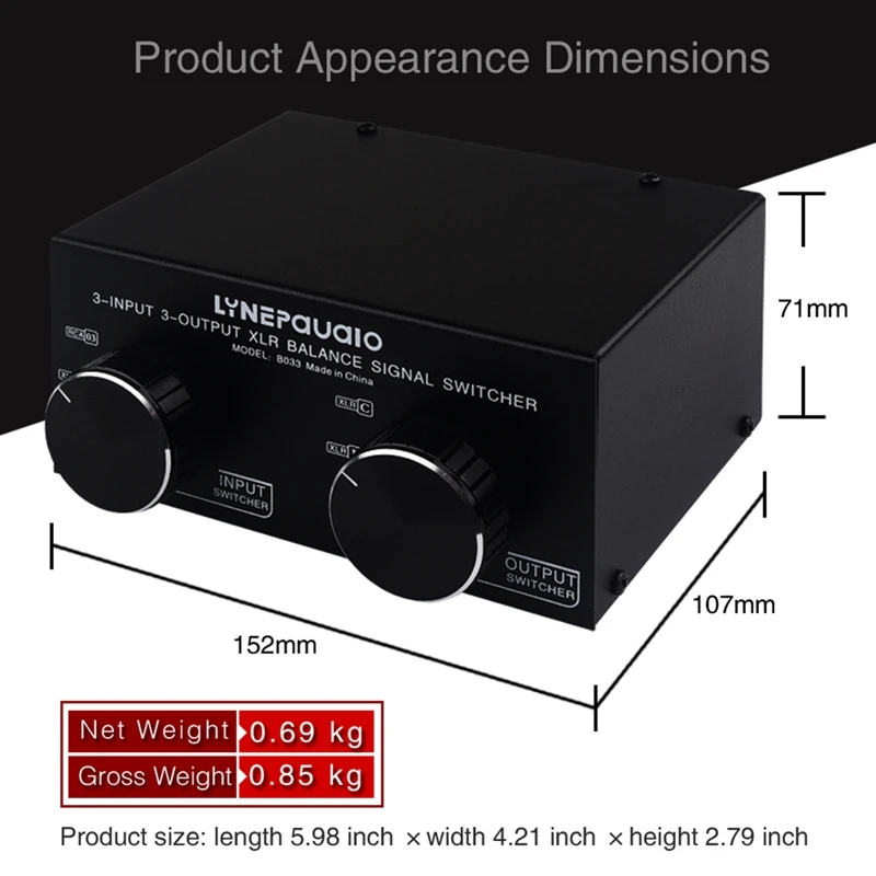 1 шт. 3 входа на выхода полностью сбалансированный сигнал XLR пассивный стерео