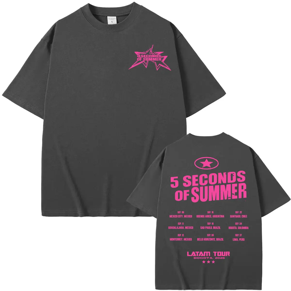 Фото Футболка 5 Seconds of Summer Everyone's A Star Latam Tour 2026 для мужчин и женщин, модная, в стиле хип-хоп и панк, летние топы, футболка с круглым вырезом №3