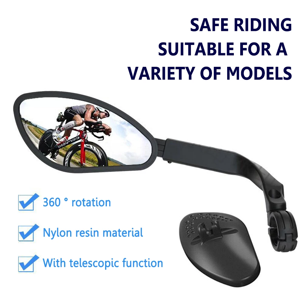 

Bicycle Rear View Mirror 360 Rotation Angle Adjustable Optional Stainless Steel or Acrylic Lens Length Adjustable Reflector