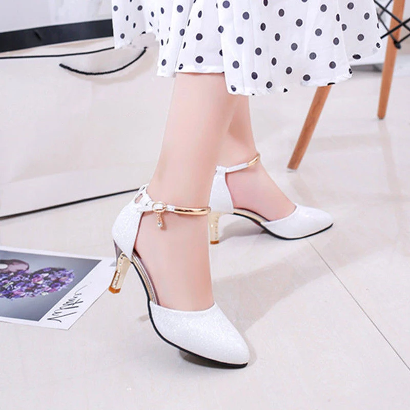 

2022 Women Classic Wedding Bride White Buckle Strap High Heel Woman Shoes Ladies Pink Comfort Stiletto Sexy Party Heels