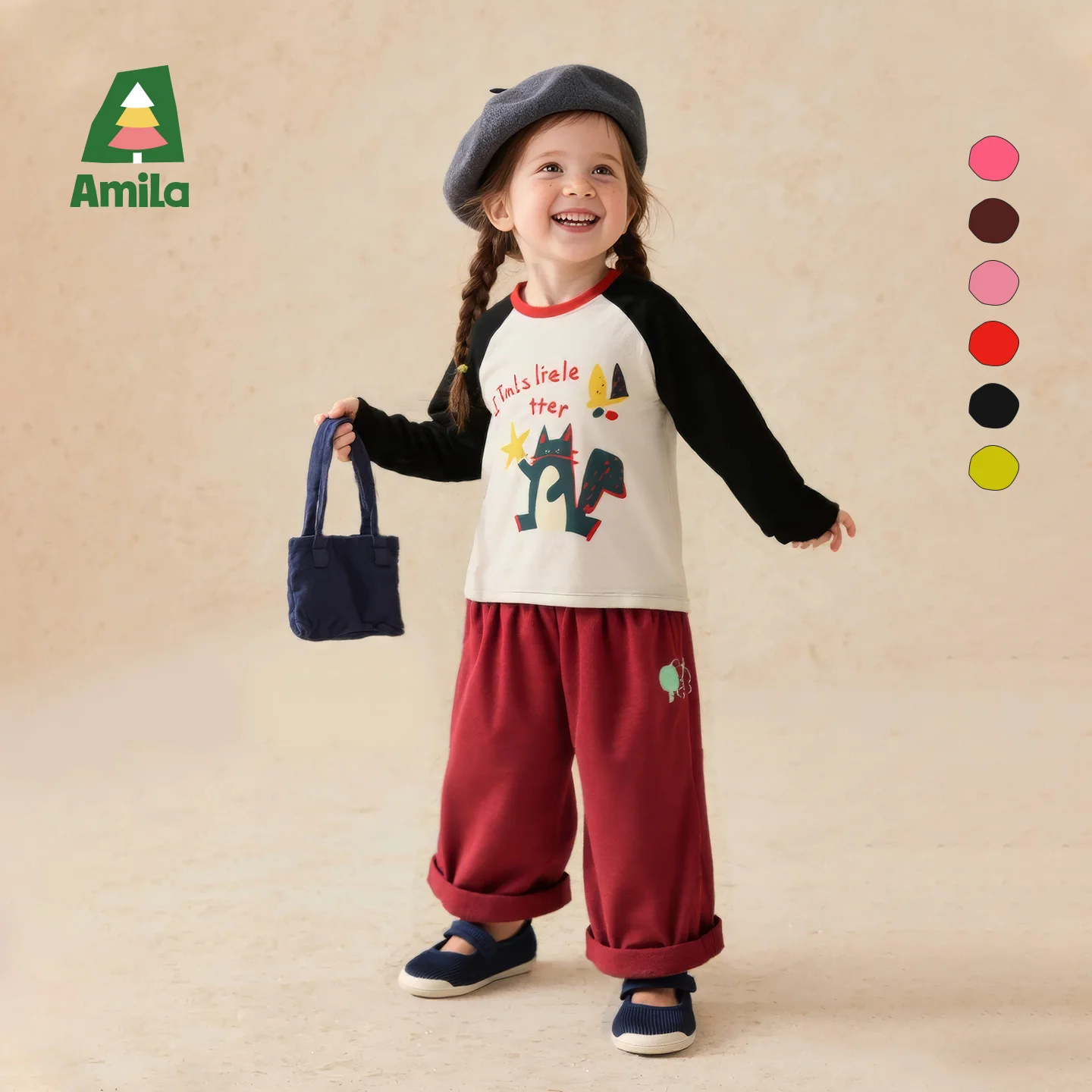Фото Футболка реглан Amila, детская весенняя хлопковая повседневная футболка с длинными рукавами и мультяшным принтом для мальчиков и девочек, модная футболка реглан с цветными блоками для малышей №4