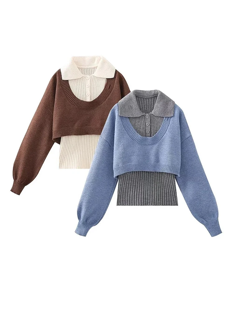 

Модные свитера с отложным воротником, женские трикотажные пуловеры