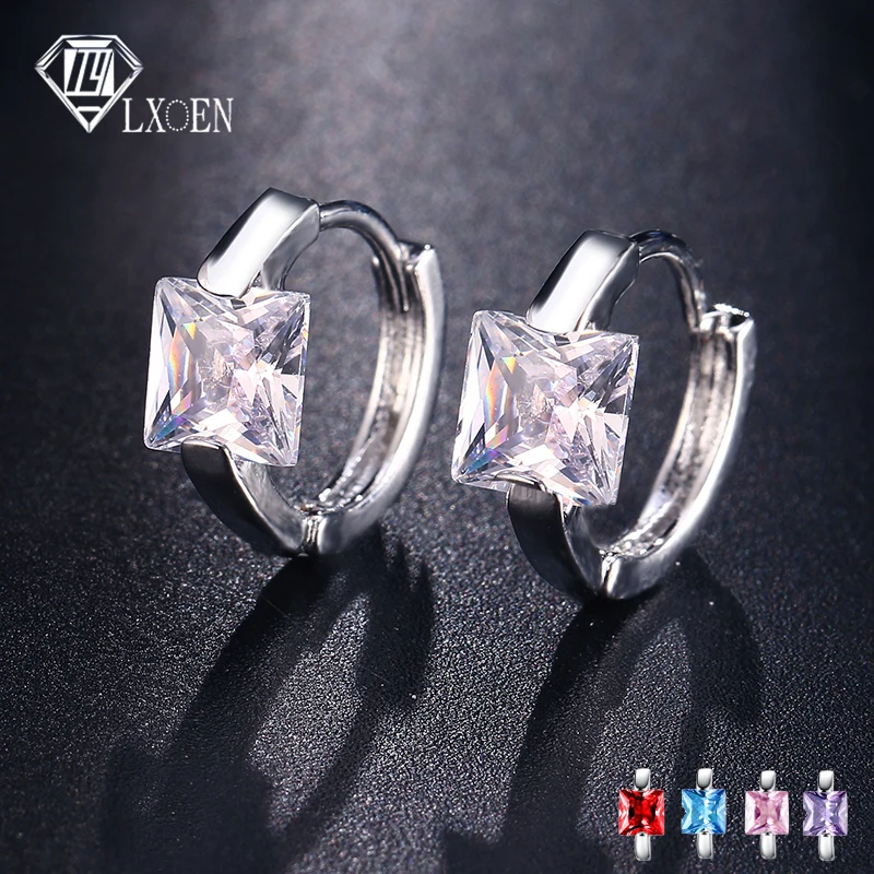 

LXOEN Classic Square Crystal Hoop Earrings for Women Hoops with Red AAA Cubic Zircon Small Earings Oorbellen Zirconia Earrings