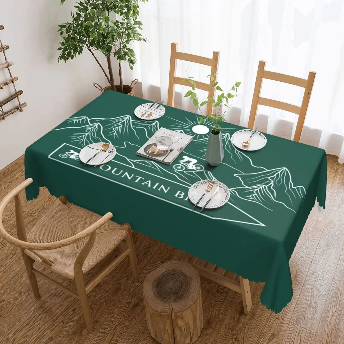 

MTB Downhill Mountain Bike Tablecloth Rectangular Waterproof Bicycle Cyclist Biking Table Cover Cloth for Dining Room