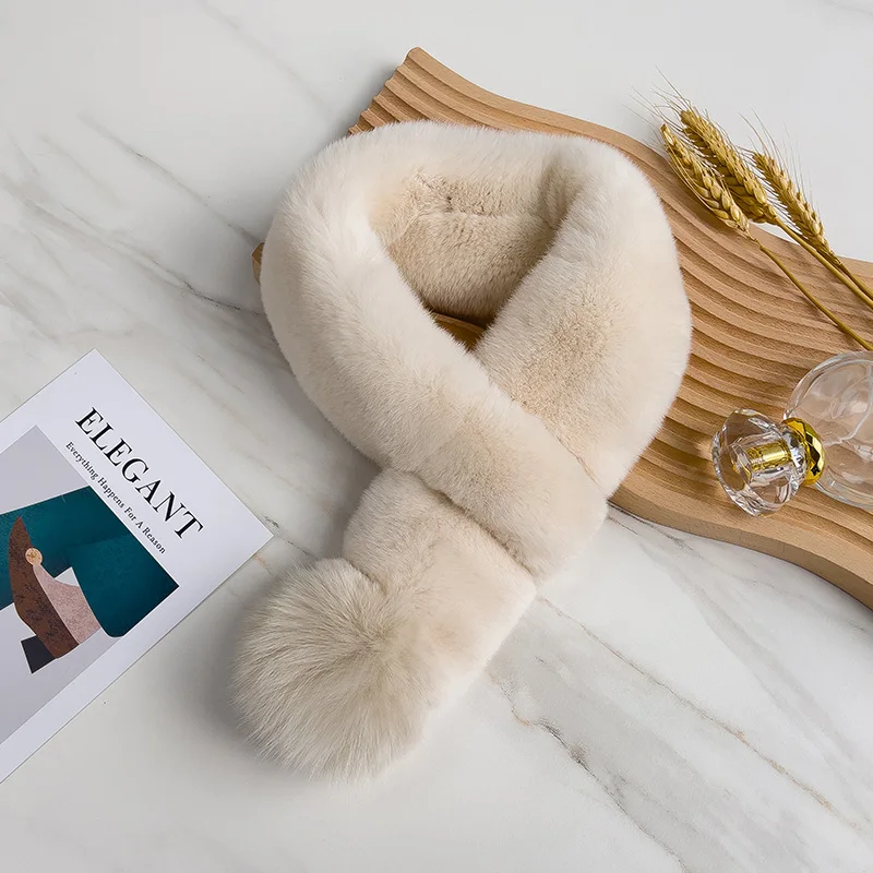 

Pudi Women Natural Rabbit Fur Scarf Winter Girl Female Scarves Shawl Ring SF260