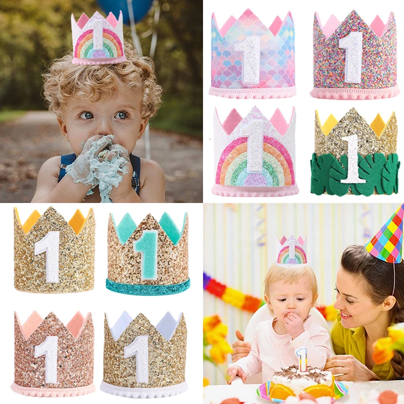 1.Geburtstag Kronhut Jungen Mädchen Baby Dusche Dekors Neugeborenes Geburtstag Party Dekorationen Rosa Blau Prinzessin Stirnband