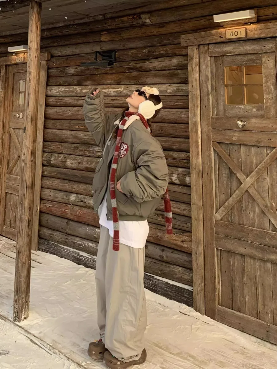 Американский винтажный короткий пуховик с лацканами из овечьей шерсти женский