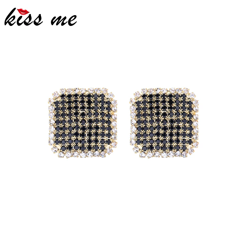 

Женские квадратные серьги-гвоздики kissme, серьги золотого цвета с черными кристаллами, латунь, 2022