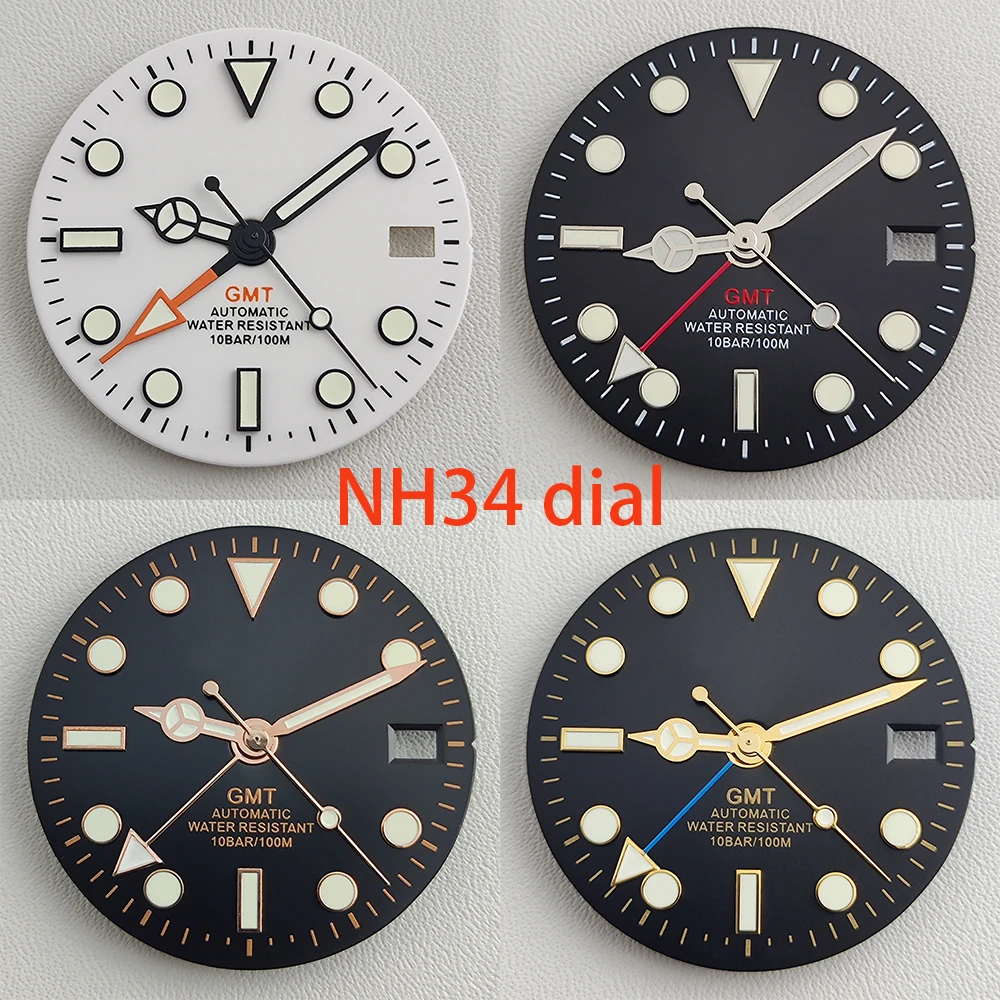 

NH34 dial NH34 hands 29mm GMT Four Hands Green Luminous Watch Dial for NH34 Movement Modified Dials Replacement Watch parts