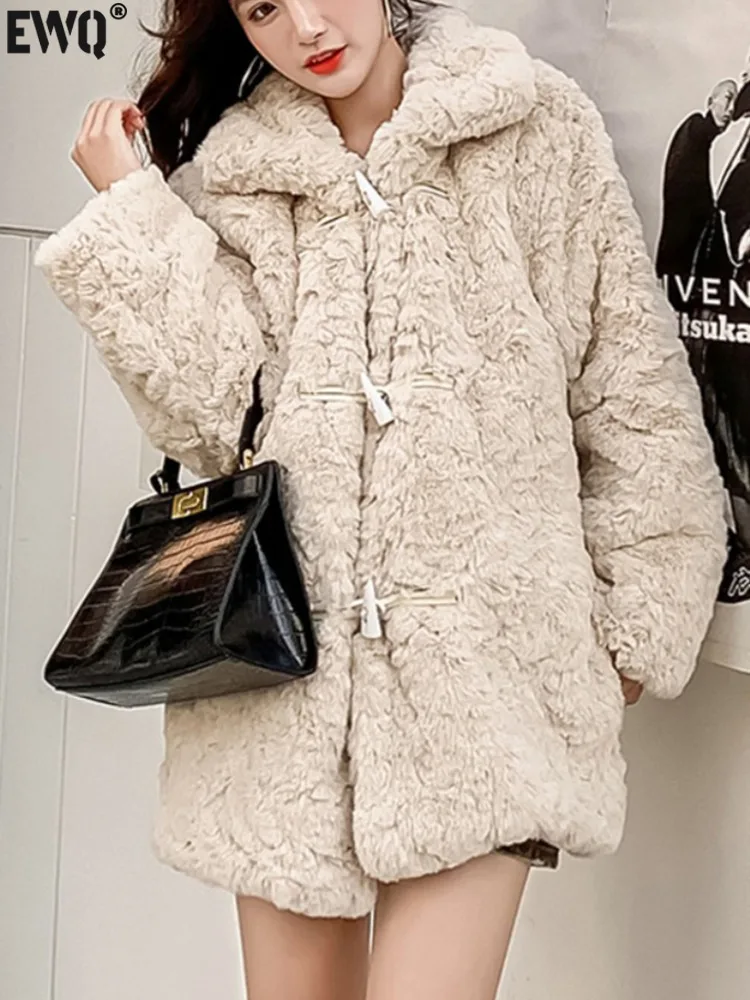 

Женское однобортное пальто с мехом ягненка [EWQ], утолщенное теплое пальто белого и абрикосового цвета с отложным воротником, Осень-зима 2023, новинка 16U6222