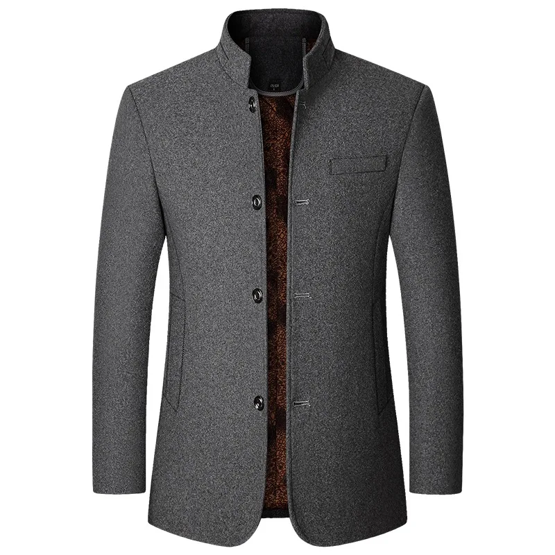

Autumn middle-aged plus velvet thickening men's woolen coat stand-up collar casual jacket dad wear winter woolen cloth jacket