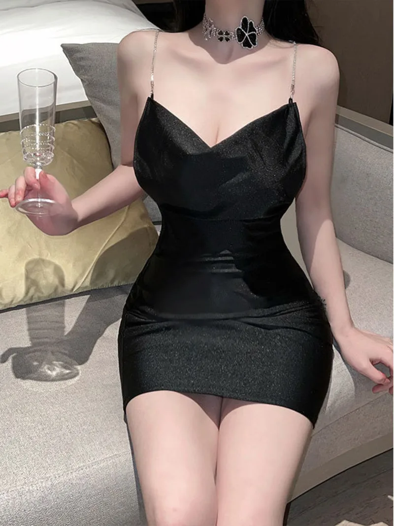 

Sexy Shiny Women Tank Mini Dress Elegant Hollow Out Hot Secretary Uniform Hot Sexy Korean Women Sweet Tops 2023 Summer New YU03