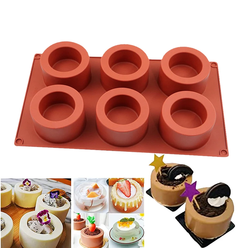 

6 Holes Cup Shape Mousse Cake Mold Round Cylinder Silicone Molds Chocolate Moldes De Silicona Ice Shot Glass Flower Pot Mould