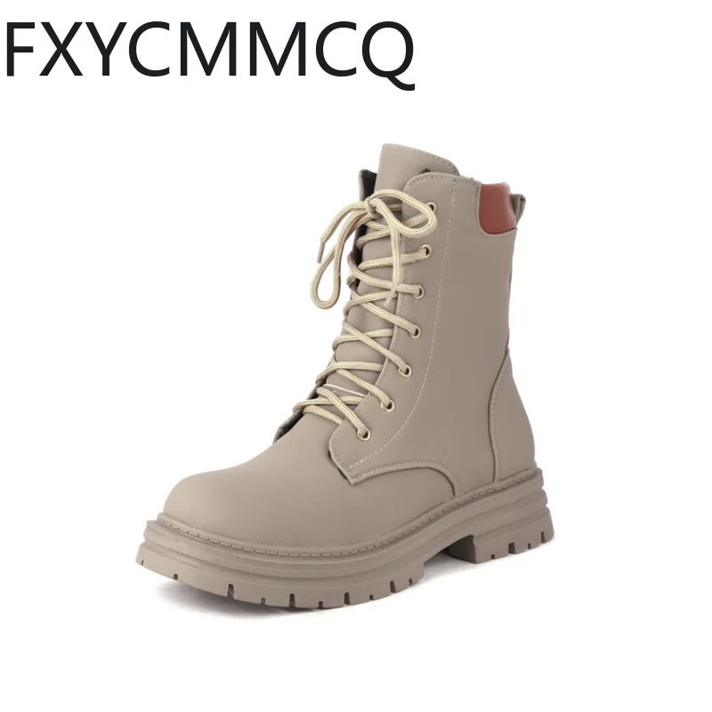 

FXYCMMCQ Women's Fall and Winter Lace-up Thick Heel Small Round Head Pop Doc Martens Size 33-43 2205-2