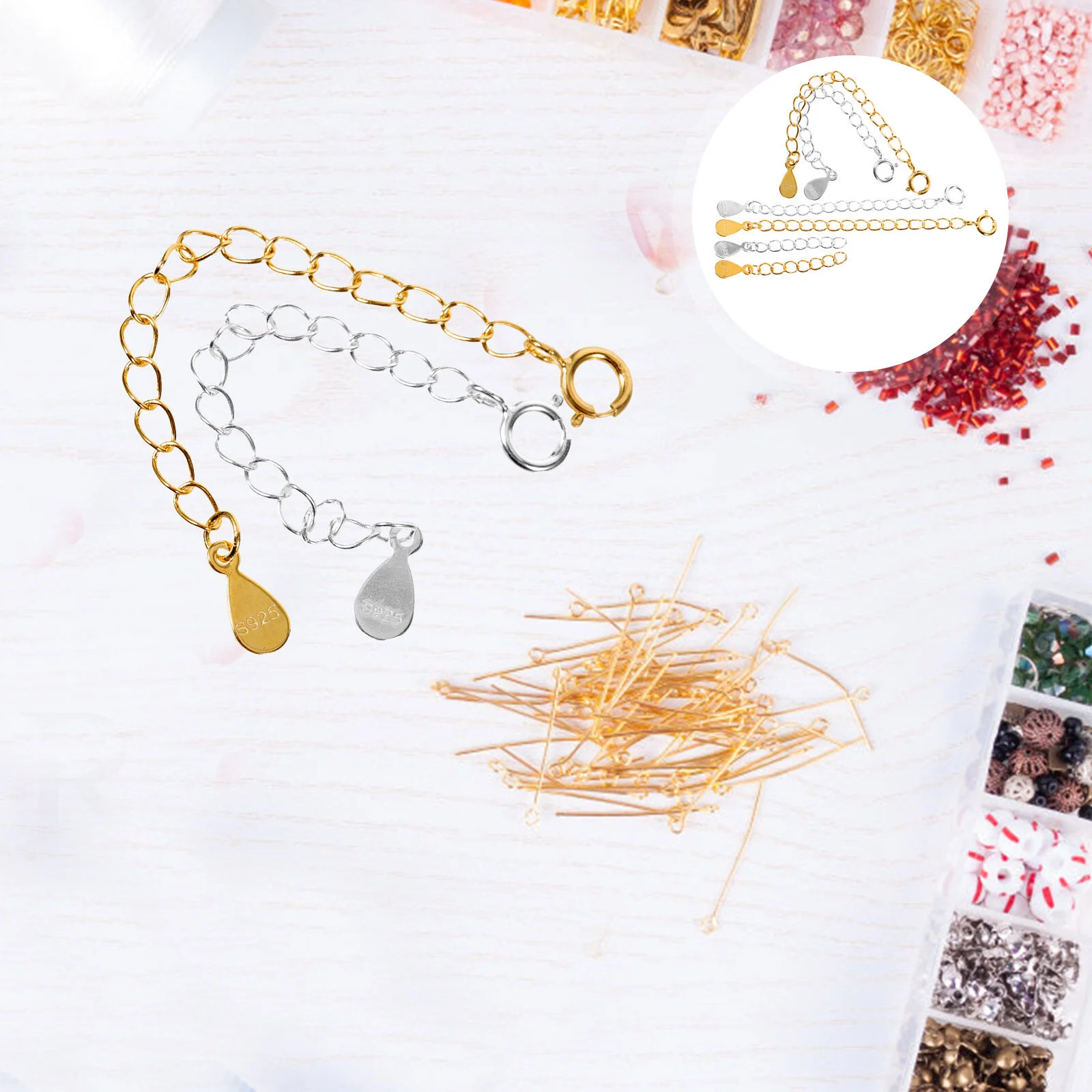 6 Pcs Chain Extensions Necklaces Sterling Silver Bracelet Supplies Extenders Portable Chains