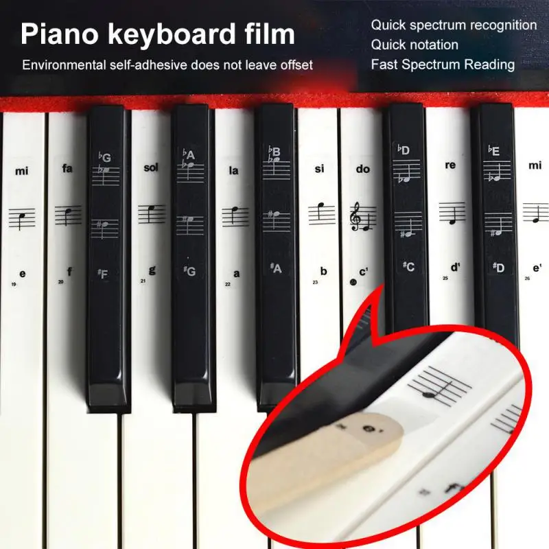 

54/61/88 Key Piano Stickers PVC Transparent Piano Keyboard Stave Electronic Keyboard Name Note Sticker For Black White Keys
