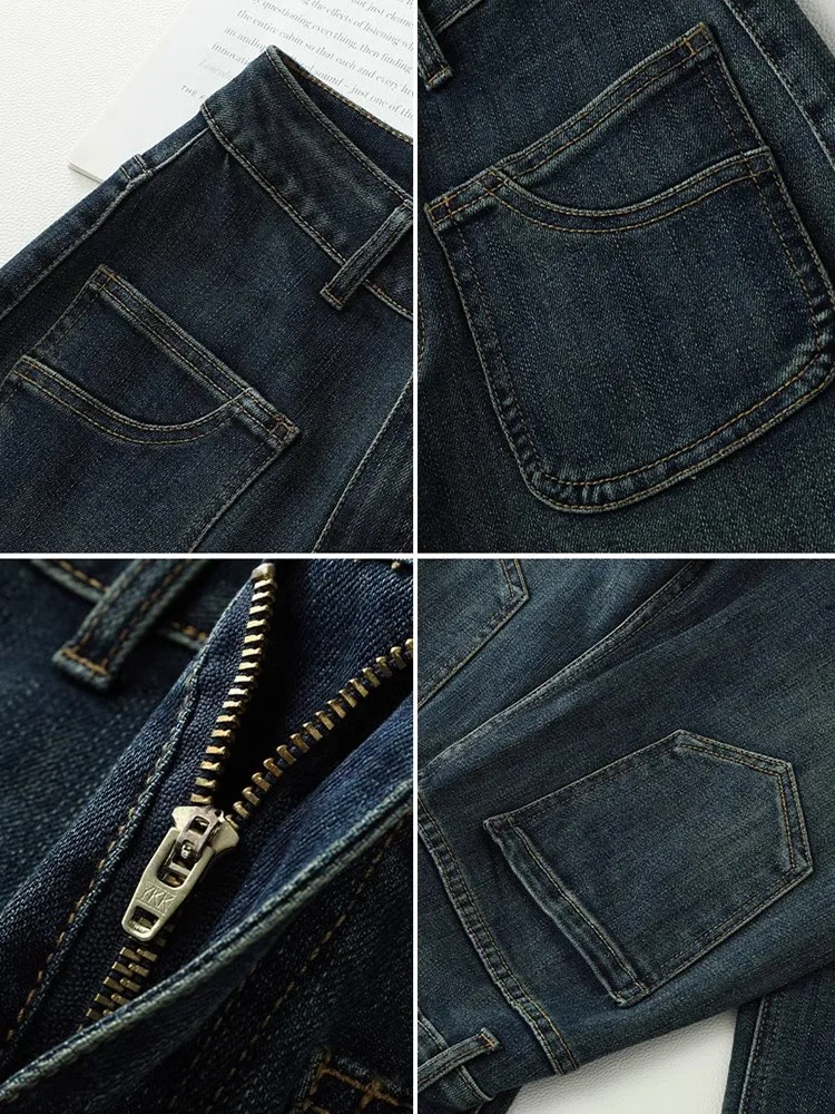 Узкие джинсовые широкие брюки больших размеров в стиле ретро женские 2023 осень и