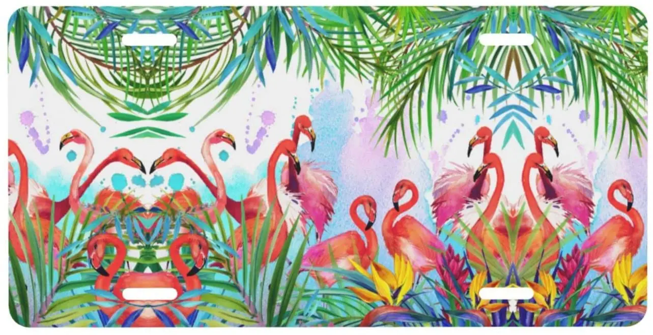 

Car Front License Plate Flamingo Family License Plate Decorative Vanity Tag Metal Car Plate Novelty Aluminum Home Decor
