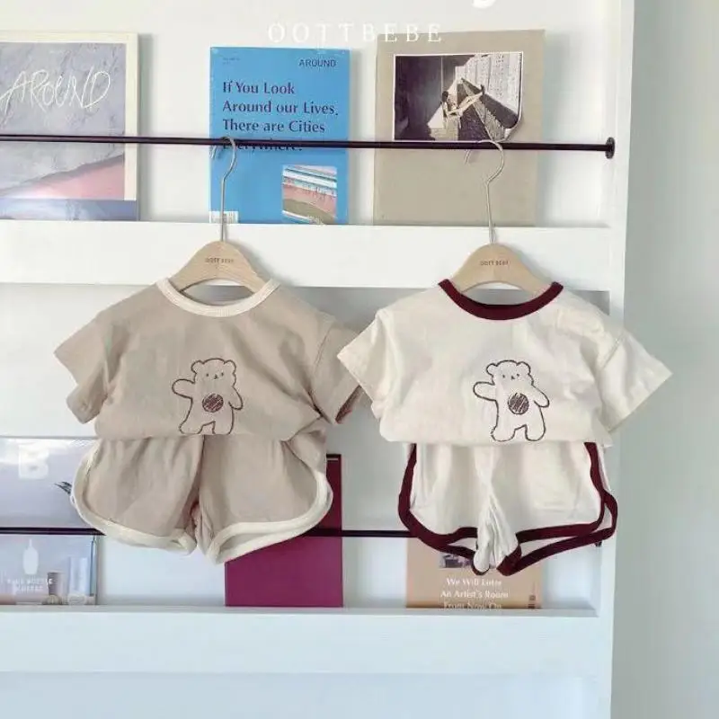 

2022 Summer New Children Clothes Set Little Boys Sets Girls Sports Suit Kids Bear Print T Shirt + Shorts Outfits Baby Tracksuit