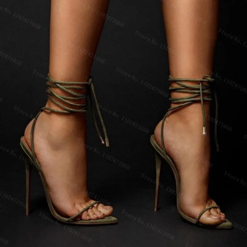 Retro Roman Anke Cross-Tied Strap Pointed Toe Sandals Mixed Color Thin Heels Lace-Up Women Party Hight Heels Summer Shoes