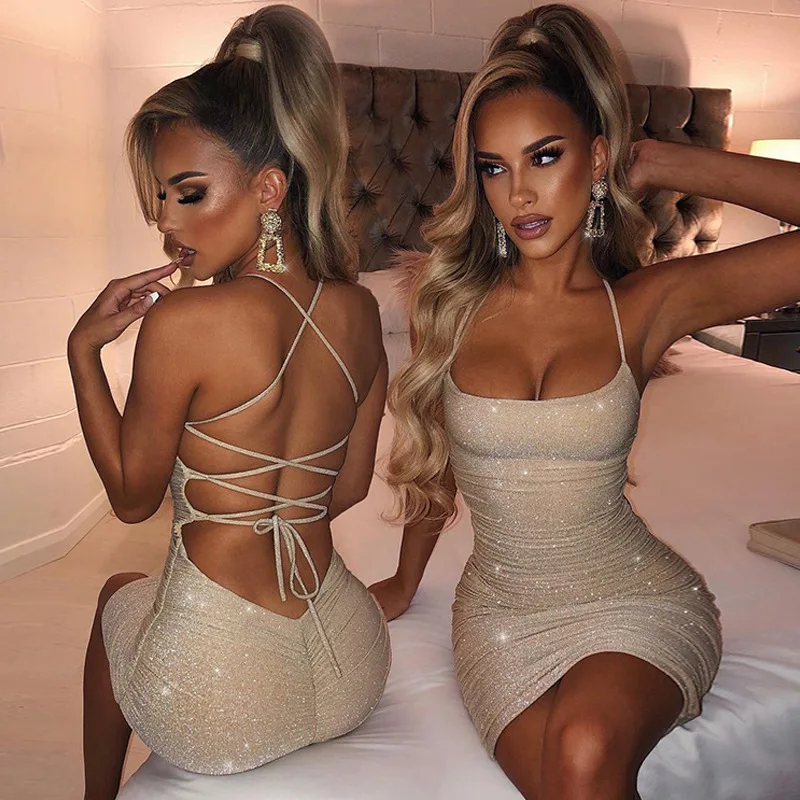 

Summer Women Strappy Fashion Sexy Tight Fitting Halter Nightclub Sling Dress Mid Waist Slimmer Sling Fishtail Dress Women