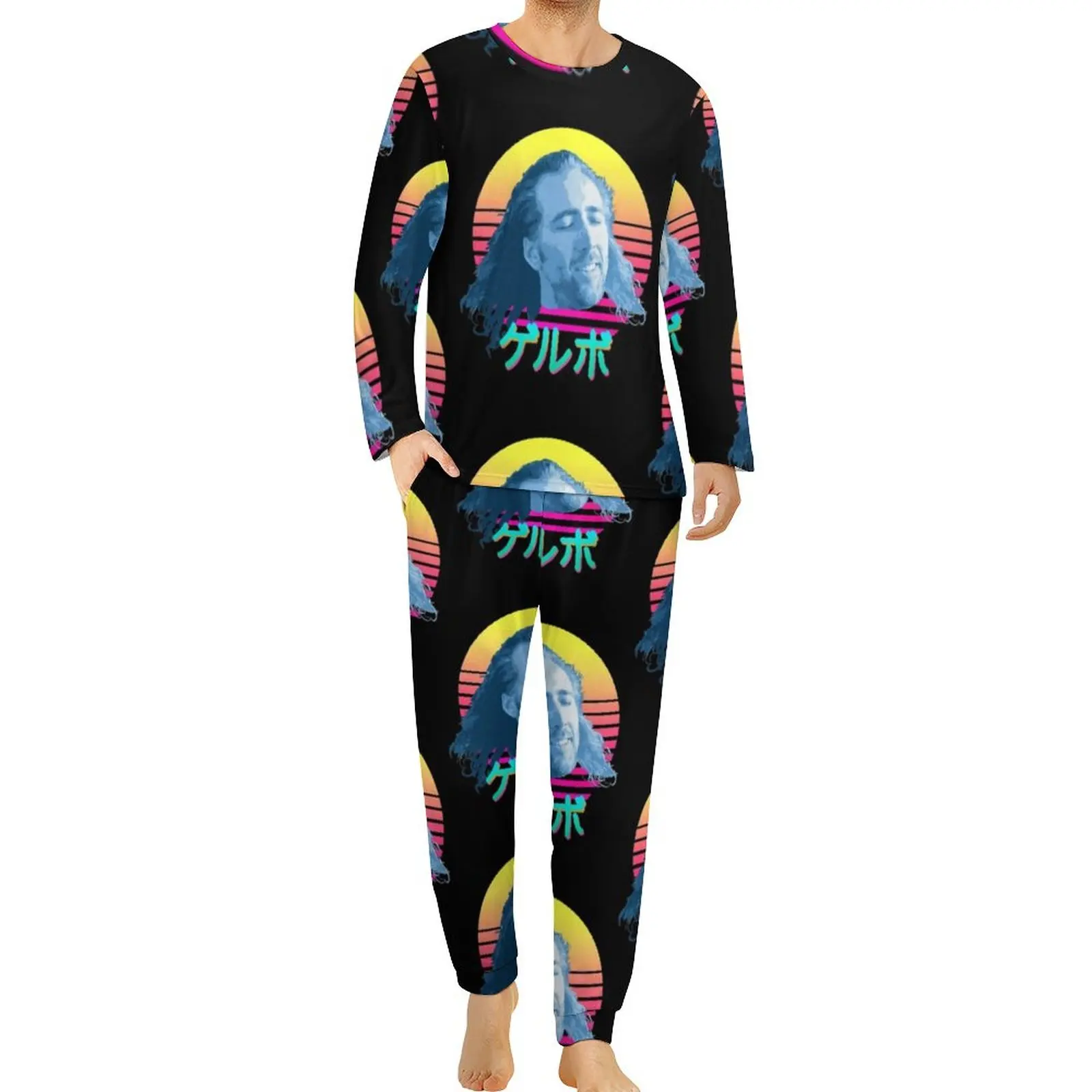 

Nicolas Cage Pajamas Spring 2 Pieces Funny Meme Print Elegant Pajamas Set Man Long Sleeve Aesthetic Custom Home Suit Large Size