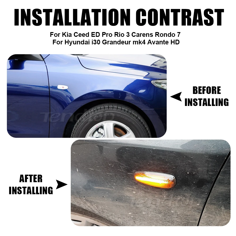 2 шт. динамический указатель поворота боковой габаритный фонарь для Hyundai i30 Azera