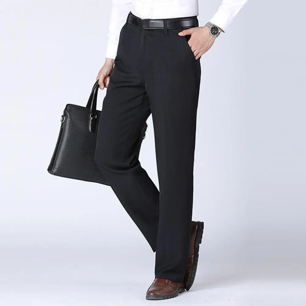 

Work Pants High Waist Suit Pants Full Length Casual Male Straight Leg Pants