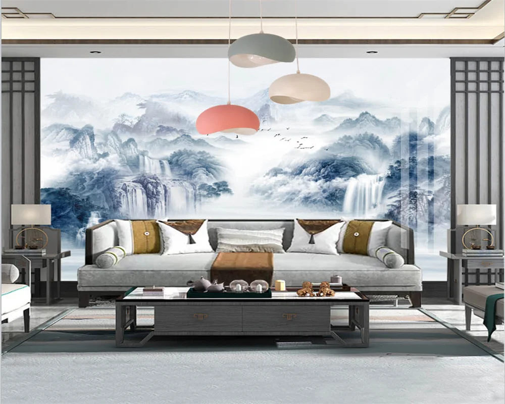 

beibehang Customized papier peint modern new Chinese pattern artistic conception ink landscape TV background wallpaper
