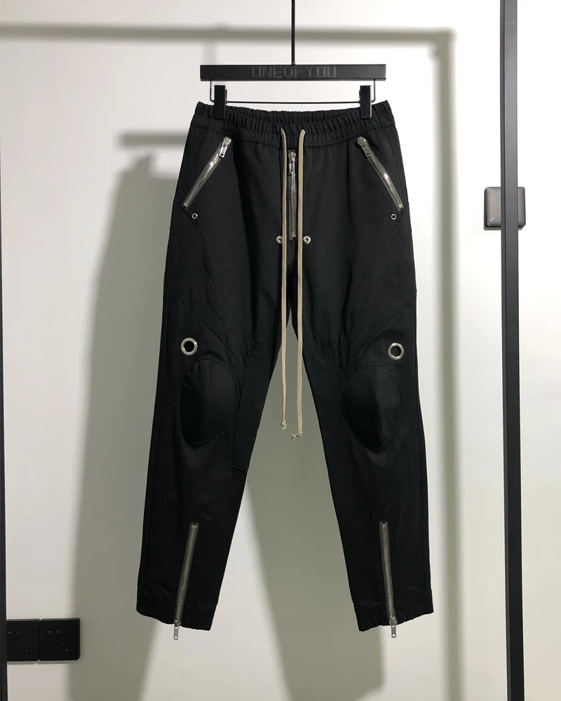 Rick Men Causal Pants New Owens Pants Zipper Biker High Street Dark Ro Four Season Elastic Waist Harlan Pants for Men